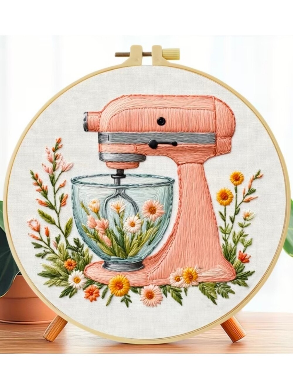 DIY Embroidery For Beginners Complete Craft Kit Floral Kitchen Aid Mixer NWT